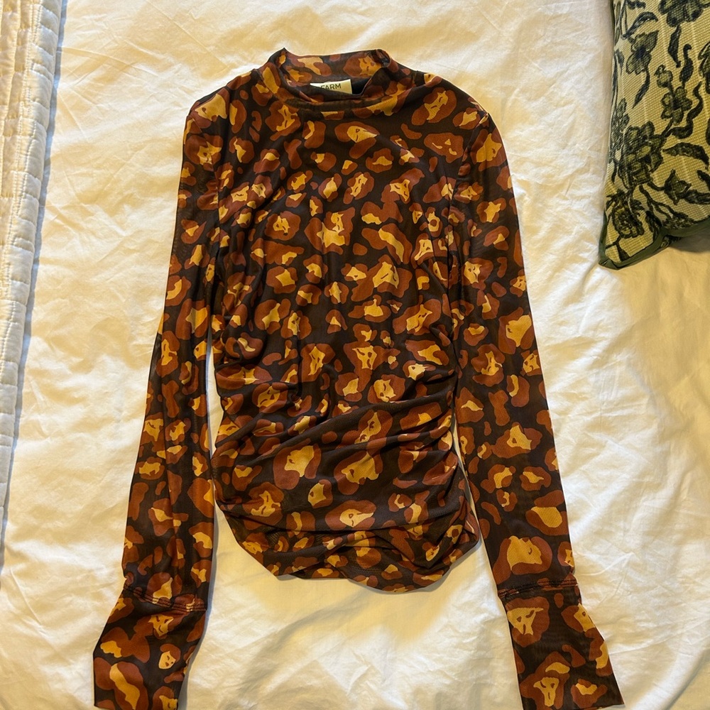 FARM Rio Abstract Brown and Orange Long Sleeve Top